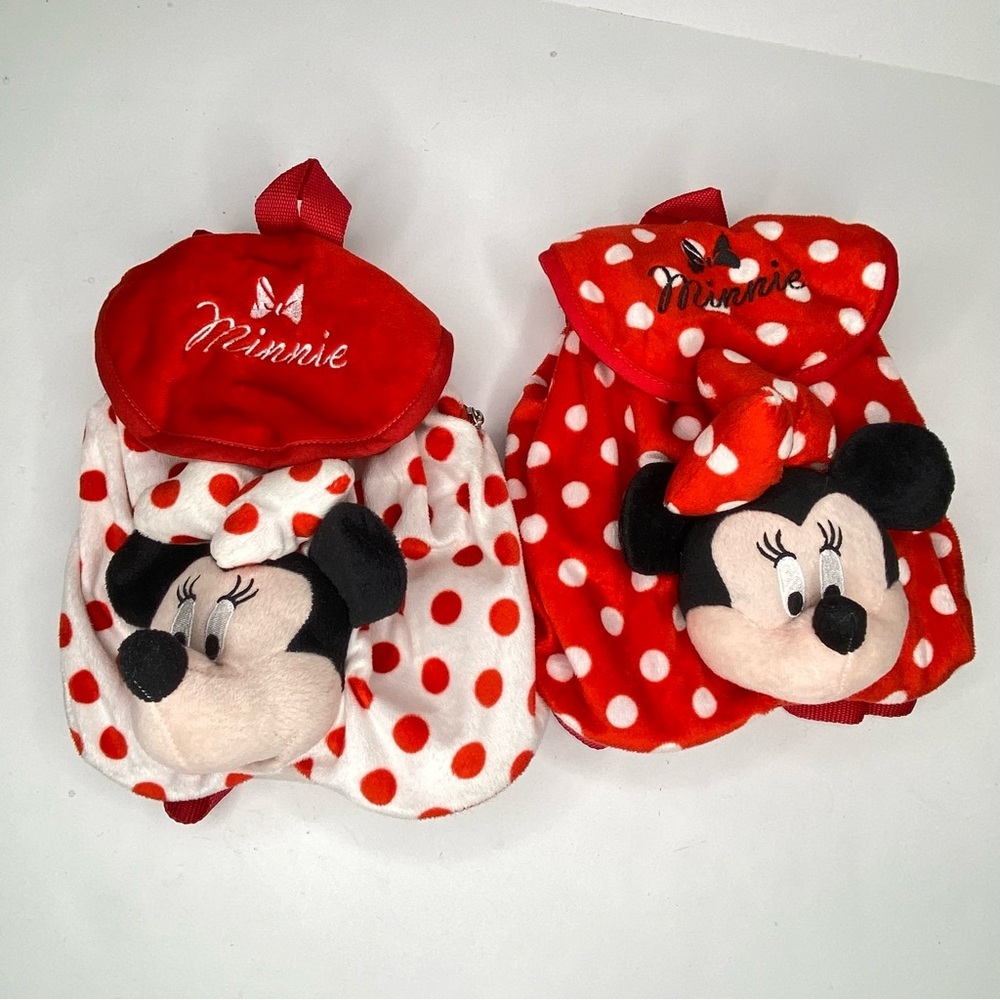 Disney Minnie Mouse Set Of 2 Kids Drawstring Polka Dot Flap Backpacks Cinch Bags